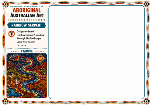 Aboriginal Australian Art – Rainbow Serpent | KS2 KS3 Art Worksheet | Cover Lesson | Dot Pattern Dra