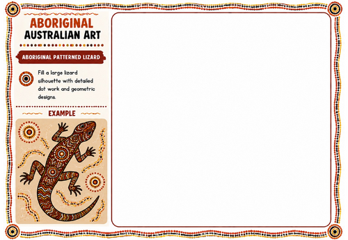 Aboriginal Australian Art – Aboriginal Patterned Lizard | KS2 KS3 Art Worksheet | Animal Pattern Dra