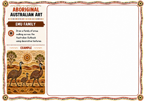 Aboriginal Australian Art – Emu Family | KS2 KS3 Art Worksheet | Australian Animal Drawing