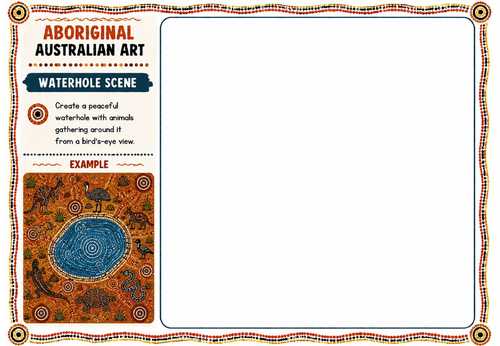 Aboriginal Australian Art – Waterhole Scene | KS2 KS3 Art Worksheet | Landscape Drawing
