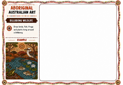 Aboriginal Australian Art – Billabong Wildlife | KS2 KS3 Art Worksheet | Australian Nature Drawing