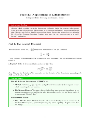 L’Hôpital’s Rule: Resolving Indeterminate Forms | Ready-to-Teach Resource | Maths Cover Work & Home