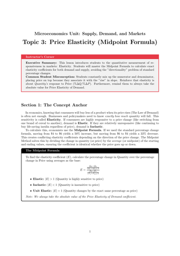 Secondary Economics Cover Work: Price Elasticity of Demand and Supply