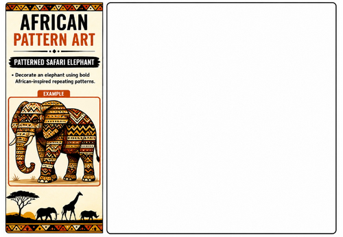 Patterned Safari Elephant Worksheet | KS2 KS3 African Pattern Art Animal Drawing Activity
