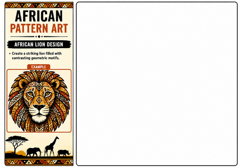 African Lion Design Worksheet | KS2 KS3 African Pattern Art Animal Cover Lesson