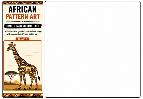 Giraffe Pattern Challenge Worksheet | KS2 KS3 African Pattern Art Drawing Activity