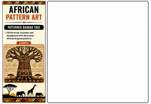 Patterned Baobab Tree Worksheet | KS2 KS3 African Pattern Art Landscape Activity