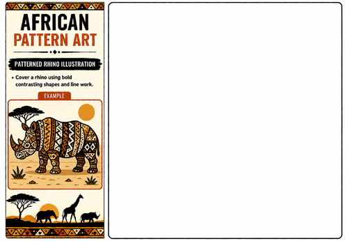 Patterned Rhino Illustration Worksheet | KS2 KS3 African Wildlife Pattern Art Activity