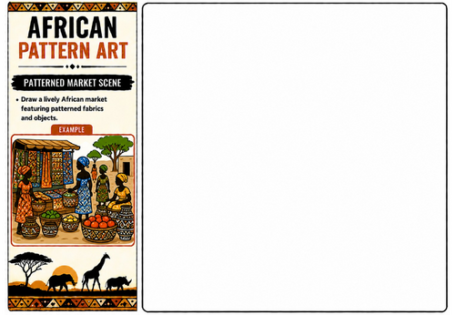 Patterned Market Scene Worksheet | KS2 KS3 African Pattern Art Drawing Activity