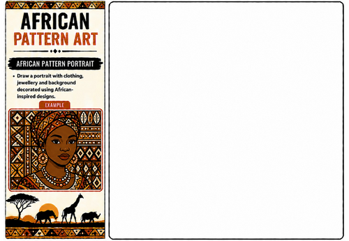 African Pattern Portrait Worksheet | KS2 KS3 Cultural Portrait Drawing Activity