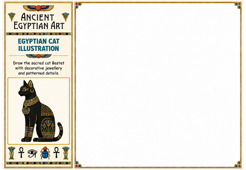 Egyptian Cat (Bastet) Drawing Worksheet | Ancient Egyptian Art Activity | KS2 KS3 Printable Resource
