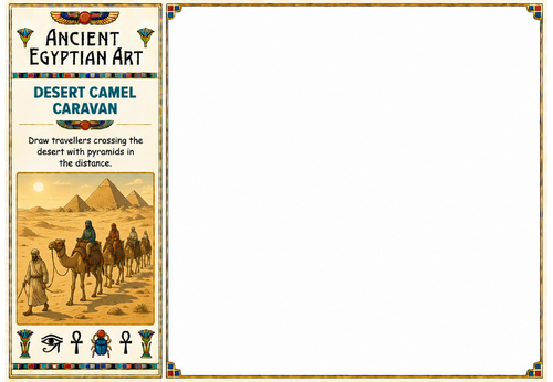 Desert Camel Caravan Drawing Worksheet | Ancient Egyptian Landscape Art | KS2 KS3