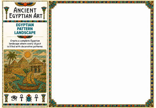 Egyptian Pattern Landscape Worksheet | Ancient Egyptian Art Drawing Challenge | KS2 KS3