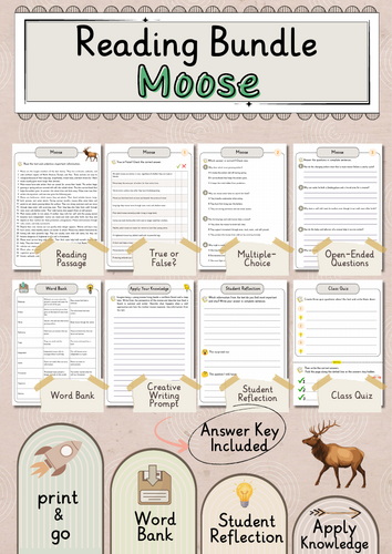 Moose Premium Reading Comprehension Activities Bundle with