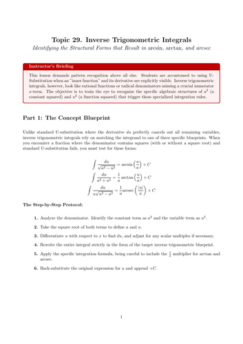 Inverse Trigonometric Integrals | Ready-to-Teach Resource | Maths Cover Work & Home Learning