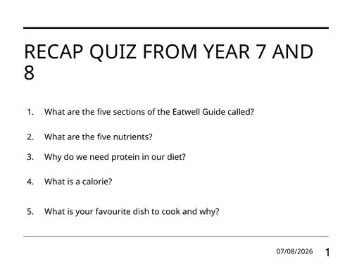 Year 9 Food Booklet and PowerPoints