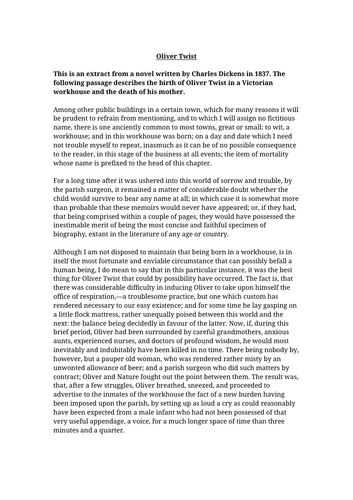 Oliver Twist Worksheet