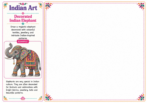 Decorated Indian Elephant | Indian Art Worksheet | KS2 KS3 Pattern Drawing Activity