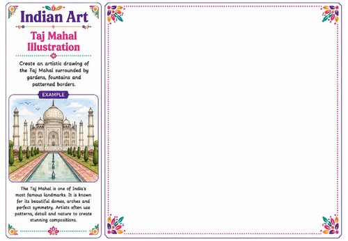 Taj Mahal Illustration | Indian Art Worksheet | KS2 KS3 Landmark Drawing Activity