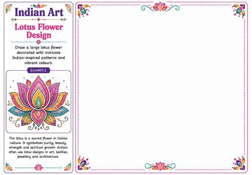 Lotus Flower Design | Indian Art Worksheet | KS2 KS3 Botanical Pattern Activity