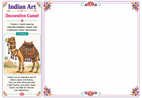 Decorative Camel | Indian Art Worksheet | KS2 KS3 Cultural Drawing Activity