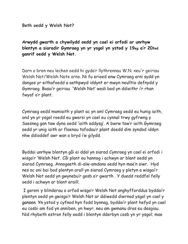 HANES CYMRU; Blwyddyn 6 Iaith Gyntaf: Beth oedd y Welsh Not?