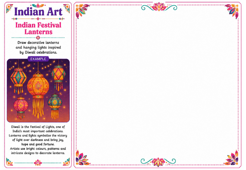 Indian Festival Lanterns | Indian Art Worksheet | KS2 KS3 Diwali Art Activity