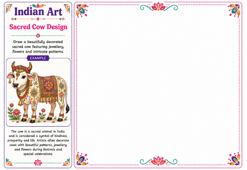 Sacred Cow Design | Indian Art Worksheet | KS2 KS3 Cultural Symbol Activity