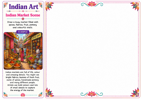 Indian Market Scene | Indian Art Worksheet | KS2 KS3 Cultural Drawing Activity