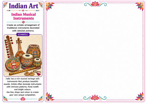 Indian Musical Instruments | Indian Art Worksheet | KS2 KS3 Decorative Design Activity