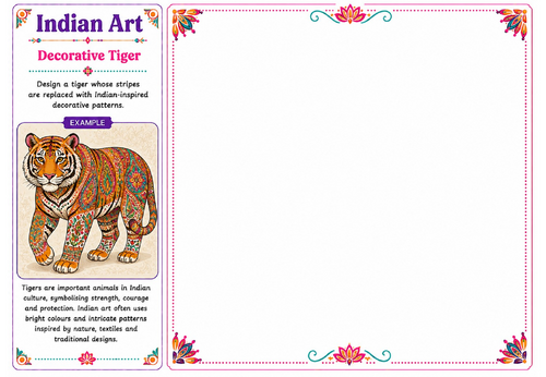 Decorative Tiger | Indian Art Worksheet | KS2 KS3 Wildlife Pattern Activity