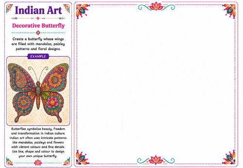 Decorative Butterfly | Indian Art Worksheet | KS2 KS3 Pattern Drawing Activity