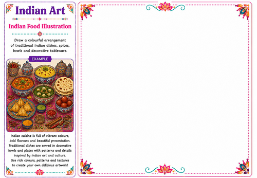 Indian Food Illustration | Indian Art Worksheet | KS2 KS3 Cultural Art Activity