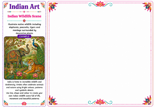 Indian Wildlife Scene | Indian Art Worksheet | KS2 KS3 Nature & Cultural Art Activity