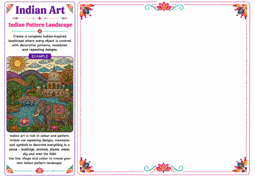 Indian Pattern Landscape | Indian Art Worksheet | KS2 KS3 Decorative Landscape Activity