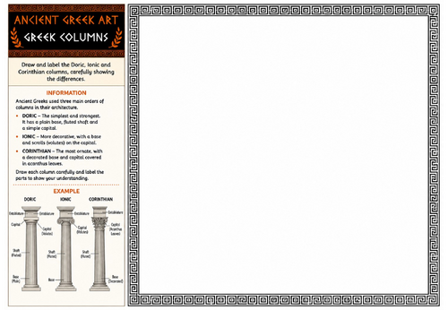 Ancient Greek Art Worksheet – Greek Columns | Doric Ionic Corinthian | KS2 KS3