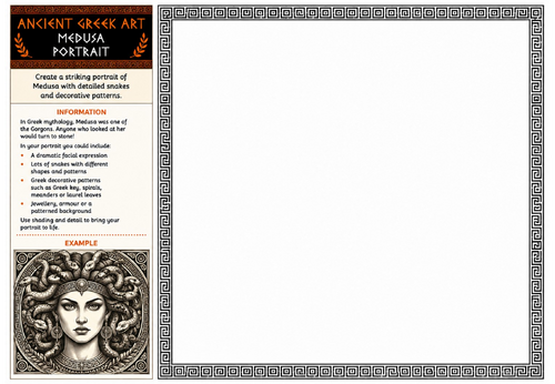Ancient Greek Art Worksheet – Medusa Portrait | Mythology Drawing | KS2 KS3 Art