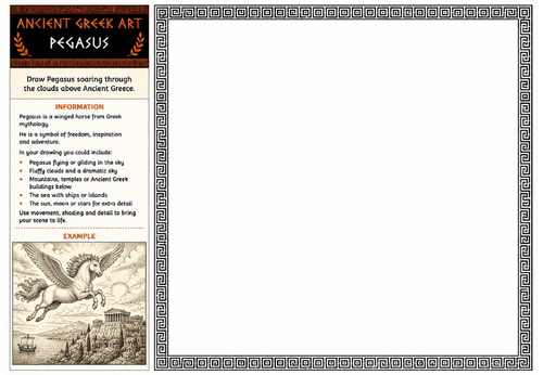 Ancient Greek Art Worksheet – Pegasus Drawing | Mythical Creature Activity | KS2 KS3