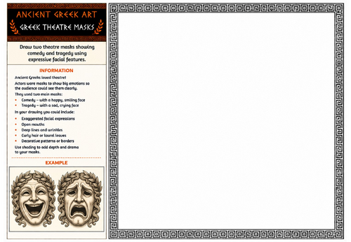 Ancient Greek Art Worksheet – Greek Theatre Masks | Comedy and Tragedy | KS2 KS3
