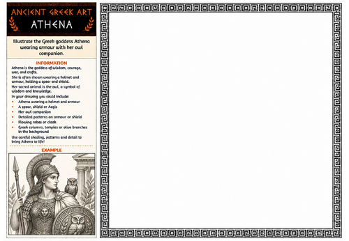 Ancient Greek Art Worksheet – Athena | Greek Goddess Drawing | KS2 KS3 Art Lesson