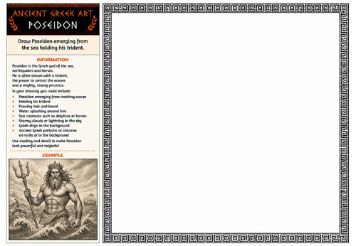 Ancient Greek Art Worksheet – Poseidon | Greek Mythology Drawing | KS2 KS3