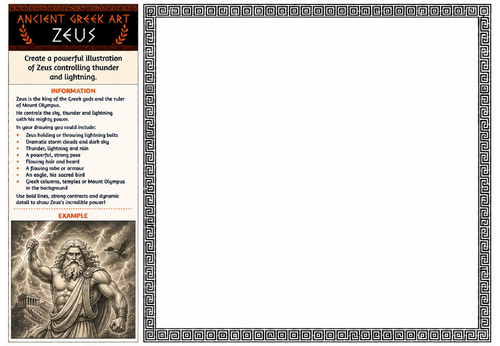 Ancient Greek Art Worksheet – Zeus | Greek Gods Drawing Activity | KS2 KS3