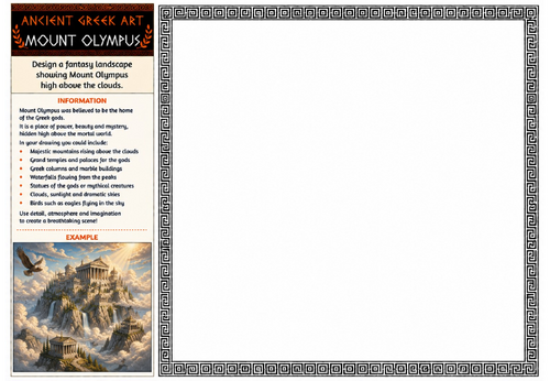 Ancient Greek Art Worksheet – Mount Olympus | Fantasy Landscape Drawing | KS2 KS3