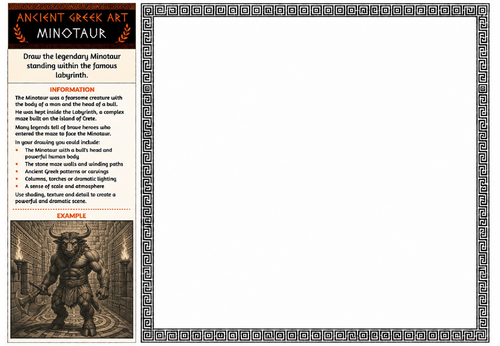 Ancient Greek Art Worksheet – Minotaur | Greek Mythology Creature Drawing | KS2 KS3