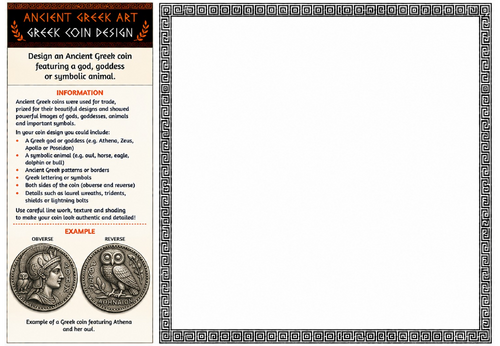 Ancient Greek Art Worksheet – Greek Coin Design | Historical Drawing Activity | KS2 KS3