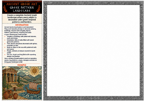Ancient Greek Art Worksheet – Greek Pattern Landscape | Decorative Drawing Challenge | KS2 KS3