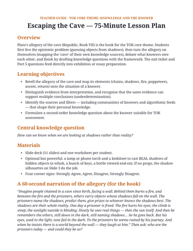 TOK Core theme Knowledge and the Knower - The allegory of the cave (Plato)
