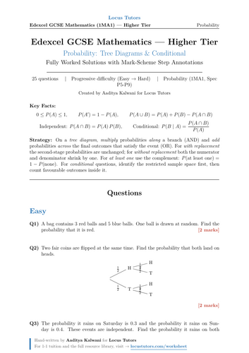 Probability | 25 Worked Examples | Edexcel GCSE Higher Maths