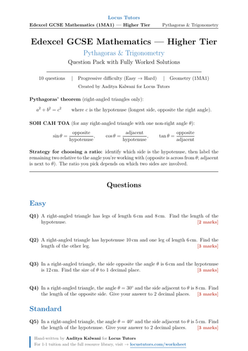 Pythagoras & Trigonometry | 10 Worked Examples | Edexcel GCSE Maths Higher