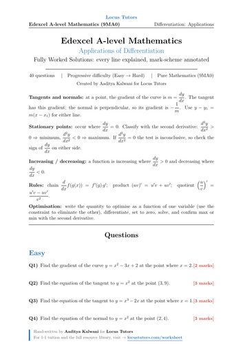 Applications of Differentiation | 40 Worked Examples | Edexcel A-Level Maths